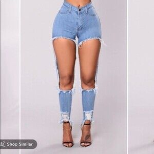 Fashion Nova Light Blue High Rise Cut Out Jeans